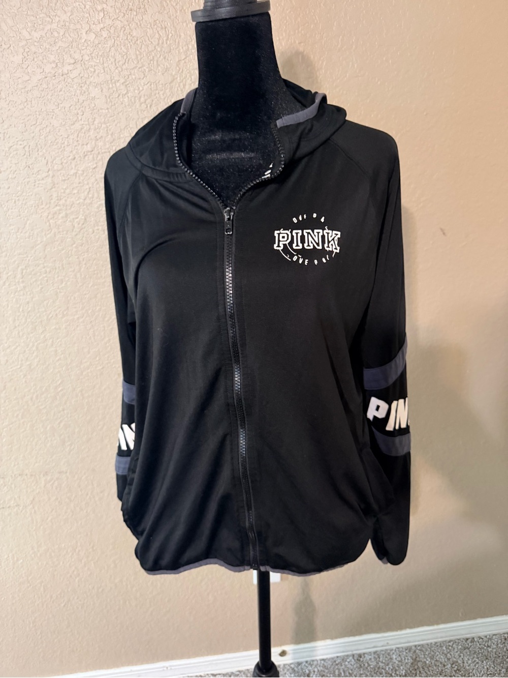 PINK Victoria's Secret Black Hooded Full-Zip Jacket
